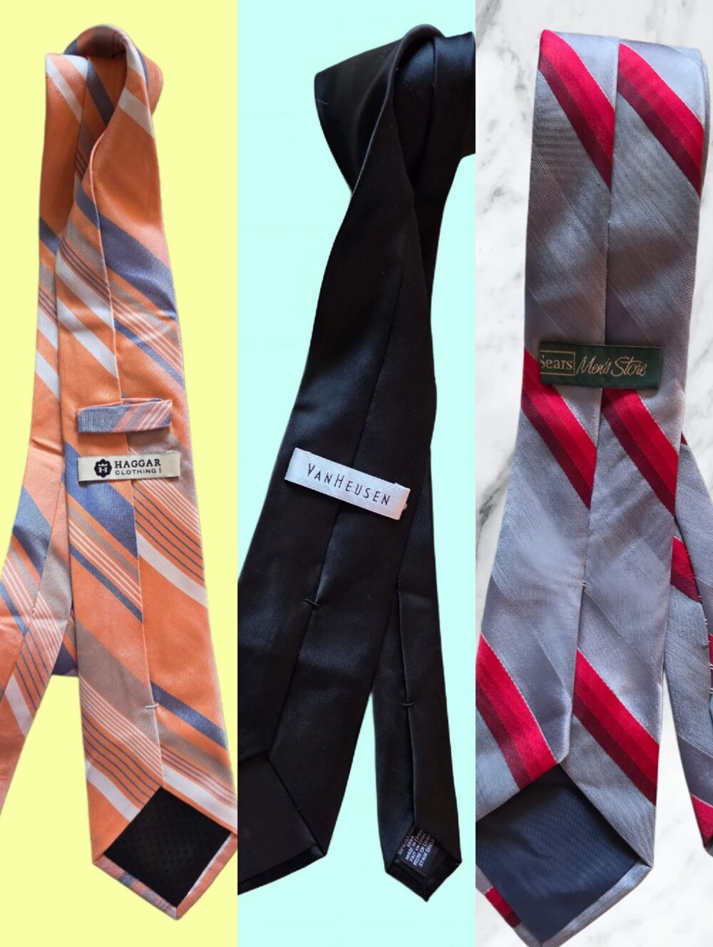 🔥vintage Lot🔥 Haggar Stripe Tie • Van Heusen Black Tie • Sears Stripe Tie